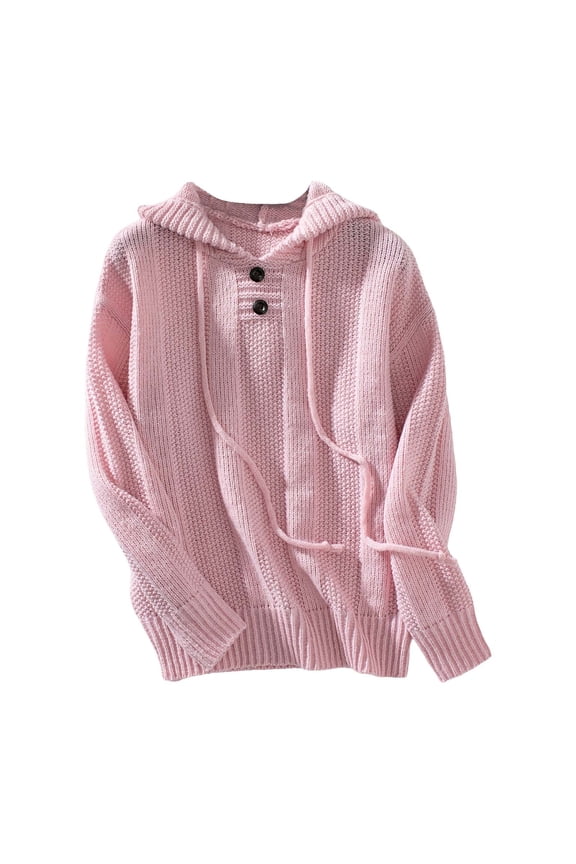 Cardigan Sweaters For Women European American Solid Color Mid Length Coarse Knit Cardigan Sweater Polyester Spandex Knitted Sweater Outerwear Jackets 1X Pink M Sweaters For Women