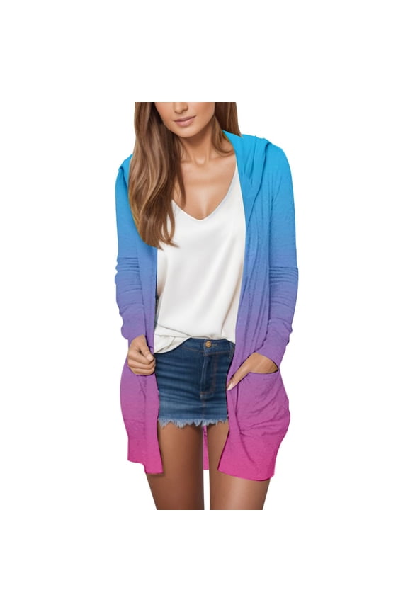 Cardigan Sweaters For Women Gradient Thin Mid Length Cardigan Autumn Winter Side Pocket Jacket Polyester Spandex Blended Cardigan Outerwear Jackets 1X White 2Xl Sweaters For Women