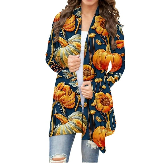 Cardigan Sweaters For Women Halloween Costume Fashion Casual Party Pumpkin Cardigan Medium Length Front Knit Sweater Top Polyester Spandex Blended Cardigan 1Pc Orange L Sweaters For Women
