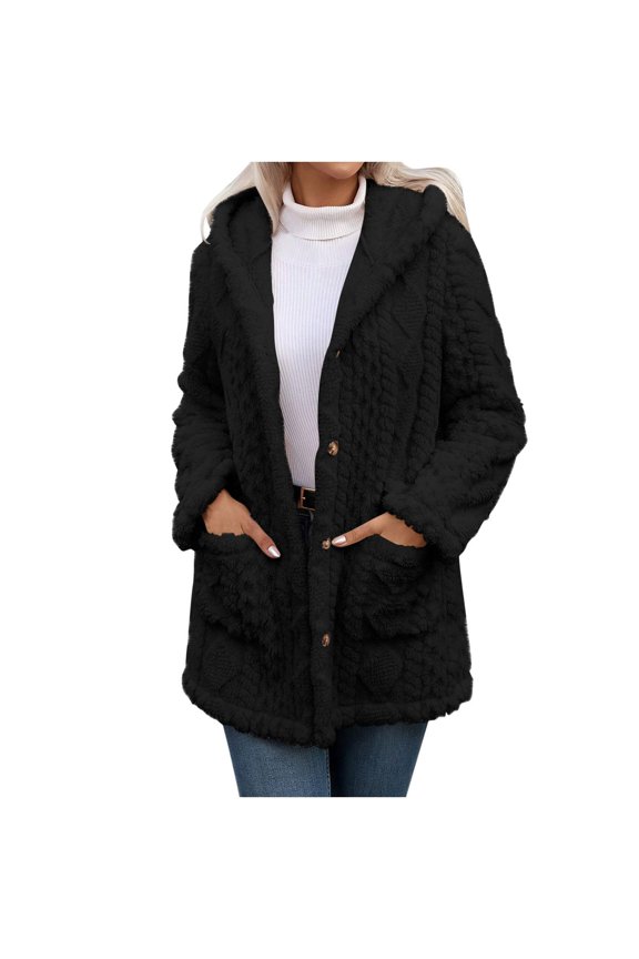 Cardigan Sweaters for Women Hemlock Fleece Jacket for Winter Warm Button Down Hooded Coat Casual Soft Lightweight Fall Outerwear Fuzzy Coats With Pockets Sweater