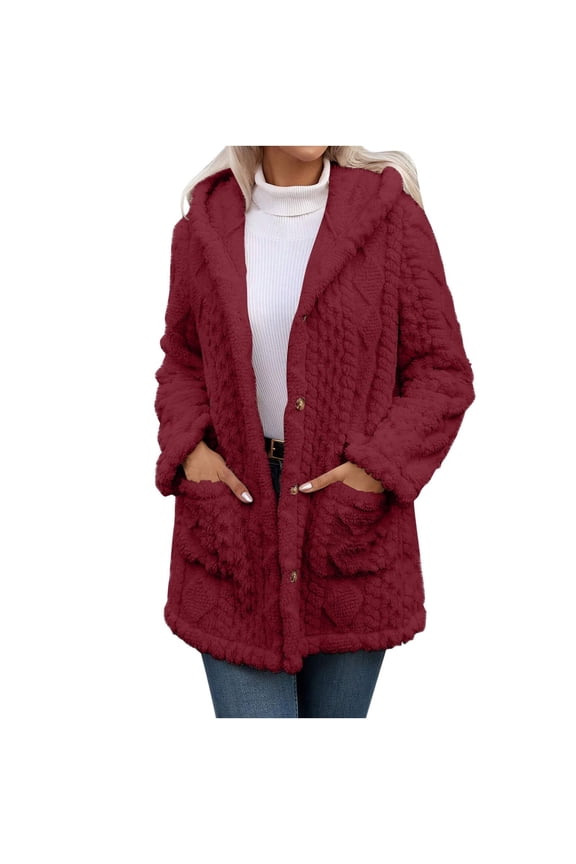 Cardigan Sweaters for Women Hemlock Fleece Jacket for Winter Warm Button Down Hooded Coat Casual Soft Lightweight Fall Outerwear Fuzzy Coats With Pockets Sweater