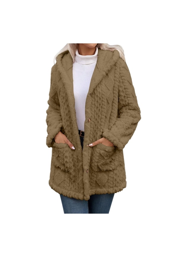 Cardigan Sweaters for Women Hemlock Fleece Jacket for Winter Warm Button Down Hooded Coat Casual Soft Lightweight Fall Outerwear Fuzzy Coats With Pockets Sweater