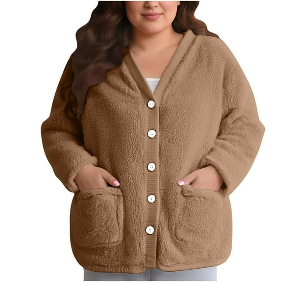 Cardigan Sweaters for Women Hemlock Fuzzy Fleece Jacket Pajama Tops V Neck Button Down Sleepwear Long Sleeve Plush Warm Winter Coat With Pockets Sweater