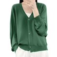 thumbnail image 1 of Cardigan Sweaters For Women Ice Linen Loose Thin Cardigan V Neck Long Sleeve Style Cotton And Linen Blended Cardigan Outerwear Jackets 1Pc Green Xl Sweaters For Women, 1 of 9