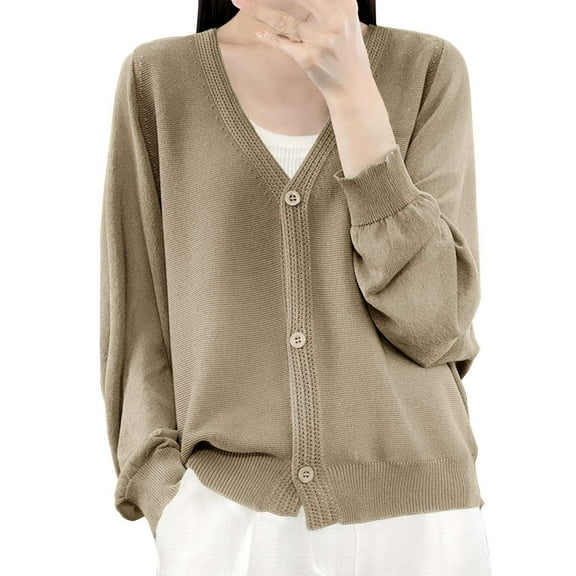 Cardigan Sweaters For Women Ice Linen Loose Thin Cardigan V Neck Long Sleeve Style Cotton And Linen Blended Cardigan Outerwear Jackets 1Pc Yellow M Sweaters For Women