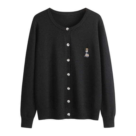 Cardigan Sweaters For Women Knit Cardigan With Bear Embroidery Autumn And Winter Style Round Neck Sweater Coat For Fashionable Ladies Open Front Cardigan For Women