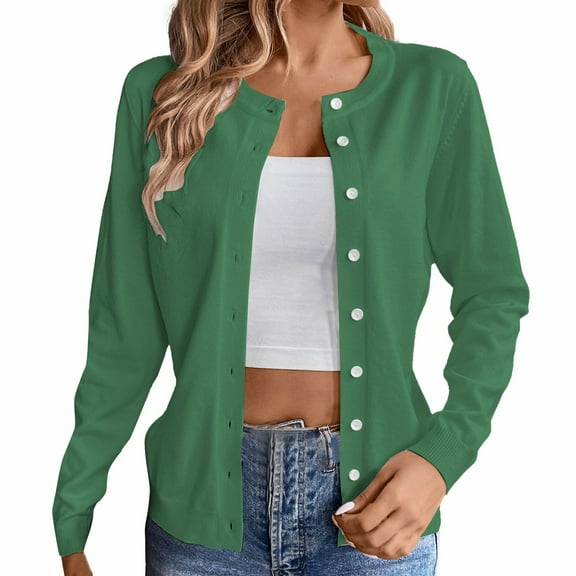 Cardigan Sweaters For Women Lightweight Crew Neck Long Sleeve Cardigan Sweater Fall Fashion Outfits Clothing Covering Yarn Blending Jackets Outerwear Jackets 1Pc Green M Sweaters For Women