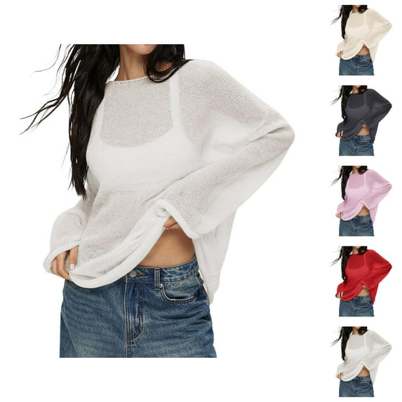 Cardigan Sweaters for Women Lightweight Knit Casual Bohemian Vacation Beach Style Women Oversized Long Sleeve Sheer Mesh Knit Sweater Tops Summer Loose Hollow Out Pullover Shirt Beach