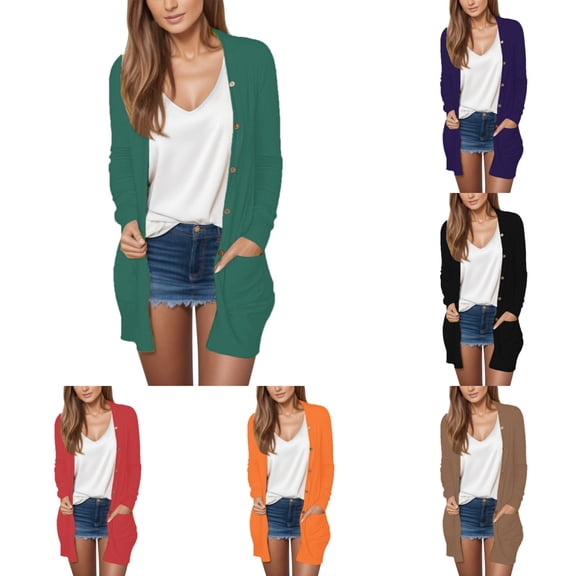 Cardigan Sweaters for Women Lightweight Open Front Summer Fall Outwear Knit Sweaters with Pocket Thin Cover Ups Long Sleeve Solid Color Womens Sweaters Green XXL