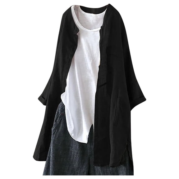 Cardigan Sweaters For Women Long Cardigan Gown Haori Spring Summer 3/4 Sleeve Loose Fit Shirt Casual Body Cover Slimming Cotton And Linen Blending Jackets 1Pc Black 2Xl Sweaters For Women