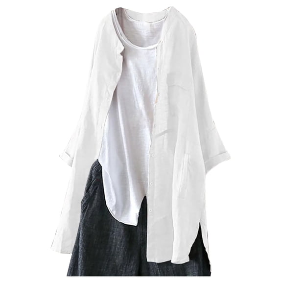 Cardigan Sweaters For Women Long Cardigan Gown Haori Spring Summer 3/4 Sleeve Loose Fit Shirt Casual Body Cover Slimming Cotton And Linen Blending Jackets 1Pc White Xl Sweaters For Women