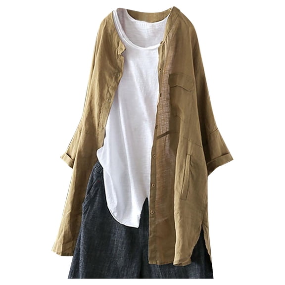 Cardigan Sweaters For Women Long Cardigan Gown Haori Spring Summer 3/4 Sleeve Loose Fit Shirt Casual Body Cover Slimming Cotton And Linen Blending Jackets 1Pc Yellow 4Xl Sweaters For Women