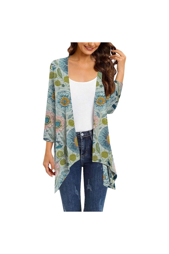 Cardigan Sweaters For Women Long Irregular Casual Cardigan 3/4 Sleeve Flower Half Sleeves Jackets Polyester Spandex Polyester Cardigan Outerwear Jackets 1Pc Purple M Sweaters For Women