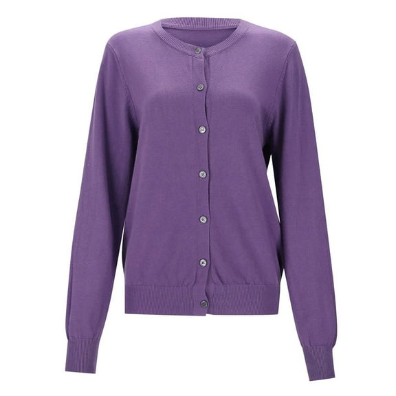 Cardigan Sweaters for Women Long Sleeve Knit Crew Neck Button Down Lightweight Cardigans for Women Open Front Purple Layering Top Fall Fashion Must Haves