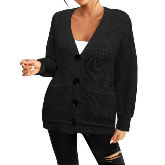 Cardigan Sweaters For Women Long Sleeve Knitted Cardigan Sweater Jacket Thermal Top Knit Blending Coats Outerwear Jackets 1X Black L Sweaters For Women