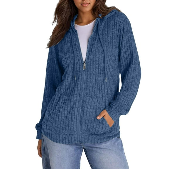 Cardigan Sweaters For Women Long Sleeve Knitted Zip Up Ribbed Pullover Loose Casual Sweatshirt With Pocket Nylon Spandex Blending Jackets Outerwear Jackets 1Pc Blue M Sweaters For Women