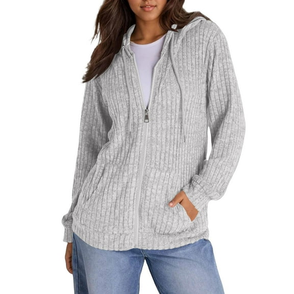 Cardigan Sweaters For Women Long Sleeve Knitted Zip Up Ribbed Pullover Loose Casual Sweatshirt With Pocket Nylon Spandex Blending Jackets Outerwear Jackets 1Pc Gray M Sweaters For Women