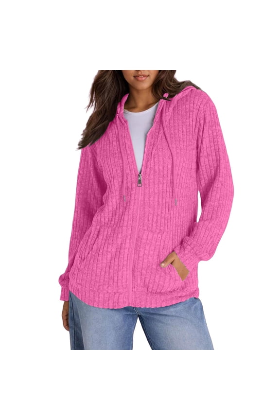 Cardigan Sweaters For Women Long Sleeve Knitted Zip Up Ribbed Pullover Loose Casual Sweatshirt With Pocket Nylon Spandex Blending Jackets Outerwear Jackets 1Pc Pink 2Xl Sweaters For Women
