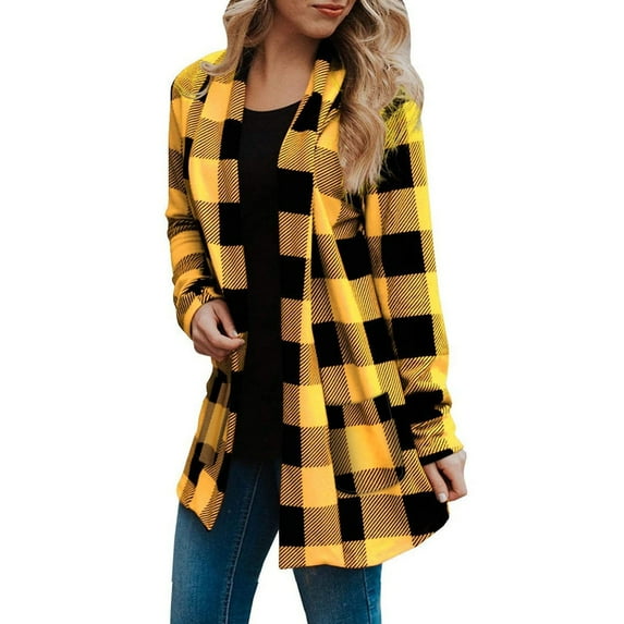 Cardigan Sweaters For Women Long Sleeve Plaid Cardigan Fall Fashion Checkered Coat Top Cotton Blending Coats Outerwear Jackets 1Pc Yellow 2Xl Sweaters For Women