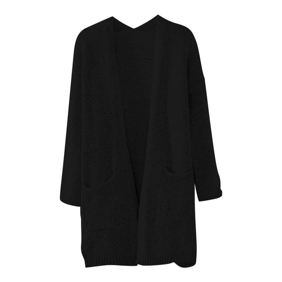 Cardigan Sweaters For Women New Fall And Winter Fashion Loose Mid Length Knit Cardigan Sweater Foreign Trade Sweater Knit Blending Coats Outerwear Jackets 1X Black L Sweaters For Women