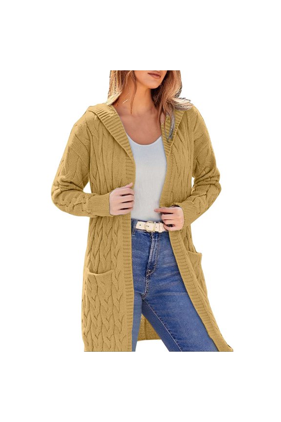Cardigan Sweaters For Women Open Front Cable Knit Cardigan Solid Color Chunky Long Sweater Coat Polyester Spandex Blending Jackets 1Pc Yellow S Sweaters For Women