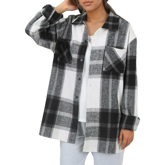 Cardigan Sweaters For Women Plush Coat Long Sleeve Plaid With Pocket Loose Coat Polyester Blending Coats Outerwear Jackets 1Pc Black L Sweaters For Women