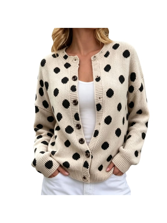 Cardigan Sweaters for Women Polka Dot Top Button Up Cardigan Knit Tops Oversized Cardigan Sweaters Fall Outfits Back to School Teacher Outfits Travel Cardigan