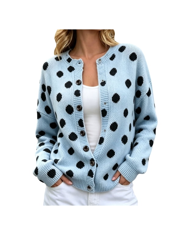 Cardigan Sweaters for Women Polka Dot Top Button Up Cardigan Knit Tops Oversized Cardigan Sweaters Fall Outfits Open Front Cardigan Women Comfy Cardigan Cute Cardigans