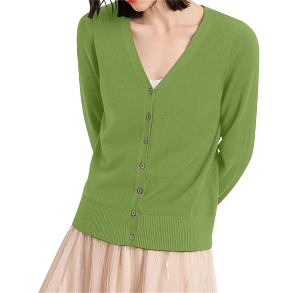 Cardigan Sweaters For Women Solid Color Long Sleeve V Neck Straight Tube Knitted Cardigan Knitting Cotton Blended Cardigan Outerwear Jackets 1Pc Green L Sweaters For Women