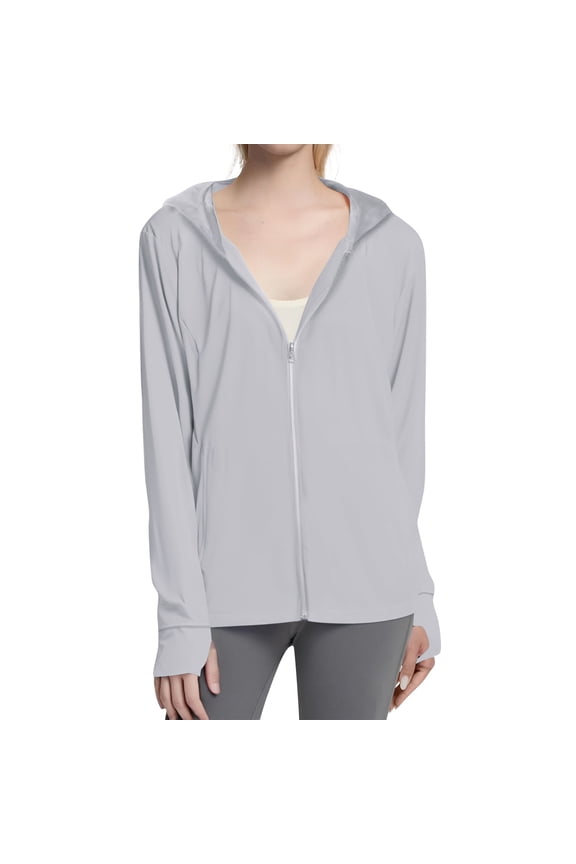 Cardigan Sweaters For Women Solid Color Sun Clothing Jacket Lightweight Close Fitting Sports Outdoor Long Sleeve Zipper Jacket Nylon Spandex Blending Shirts 1Pc Silver 2Xl Sweaters For Women