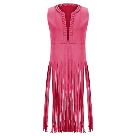 Cardigan Sweaters For Women Tassel Sleeveless String Western Denim Punk Cardigan Jacket Faux Suede 70S Clothing Style Polyester Spandex Cardigan Jacket 1Pc Pink L Sweaters For Women