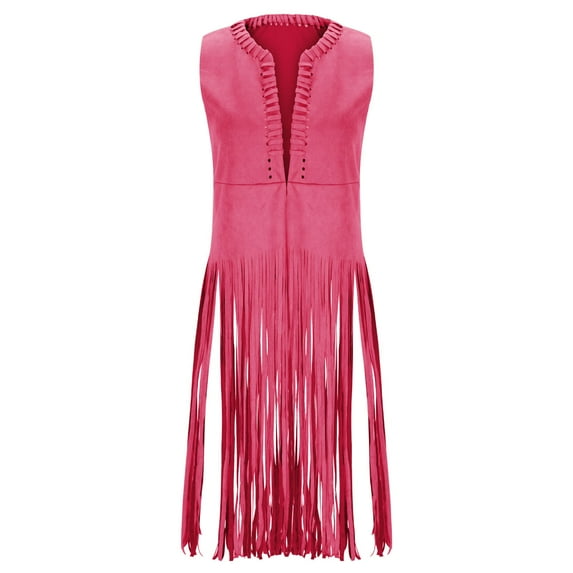 Cardigan Sweaters For Women Tassel Sleeveless String Western Denim Punk Cardigan Jacket Faux Suede 70S Clothing Style Polyester Spandex Cardigan Jacket 1Pc Pink L Sweaters For Women