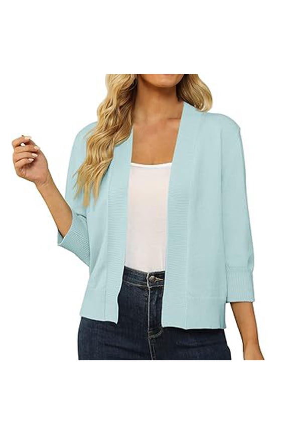 Cardigan Sweaters for Women Trendy Fall Fashion 2025 Cardigans Ndbuld Women's Casual Blouse Soft Loose Cardigan Knitted Sweater Solid Color Cropped Sky Blue XL