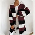 thumbnail image 1 of Cardigan Sweaters for Women Trendy Fall Fashion 2025 Cardigans Ndbuld Women's New Fashion Casual Fall/Winter Mid Length Knitted Stripe Sweater Cardigan Coat Great Gifts for Less Wine L, 1 of 5