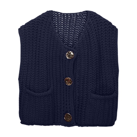 Cardigan Sweaters for Women,Women's Cardigan Vest Sleeveless Button Knit Vest Solid Color With Pockets Lightweight Short Outerwear Spring Summer Cover Up,Sweaters for Women,Navy,M