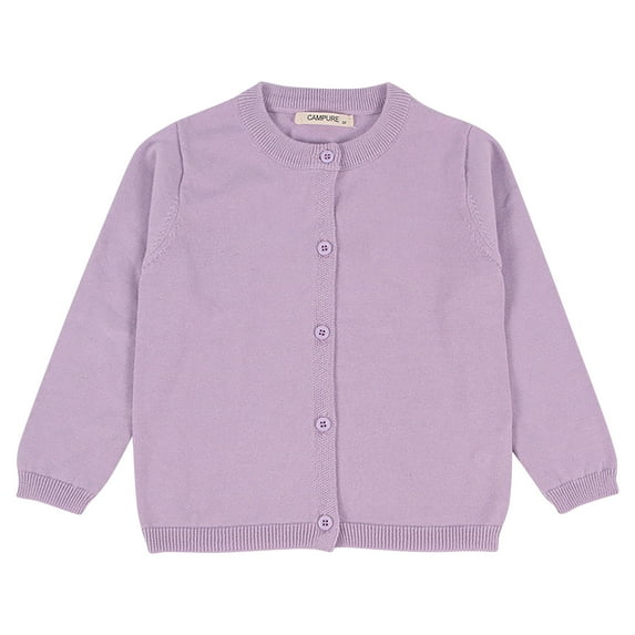 Cardigan Sweaters for Kids Round Neck Long Sleeve Button Down Solid Color Fashion Casual Outwear Purple 4 Years