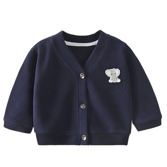 Cardigan Sweaters for Kids V Neck Long Sleeve Button Down Solid Color Fashion Casual Outwear Navy 10-11Years