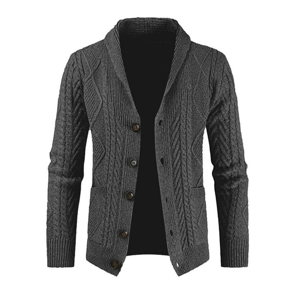 Cardigan Sweaters for Men Fall Casual Long Sleeve Shawl Collar Button-Down Cable Christmas Knit Sweater with Pockets
