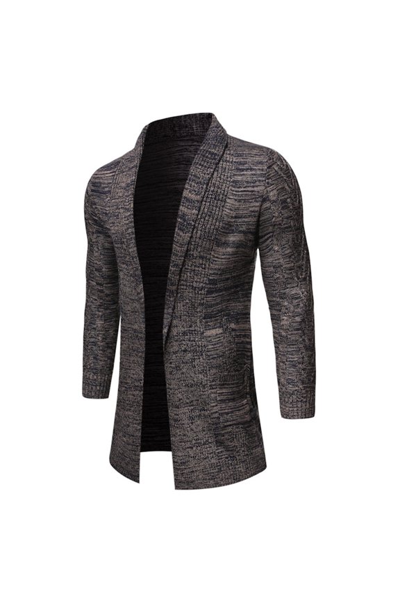 Cardigan Sweaters for Men Long Sleeve Open Front Collared Jackets Mens Trendy Solid Color Slim-Fit Thermal Warm Knitted Work Outerwear Coats