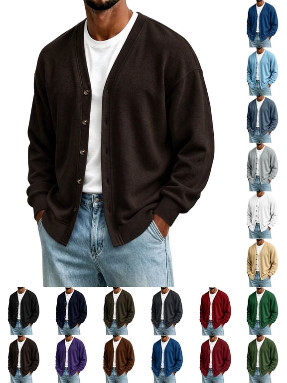 Cardigan Sweaters for Men Zaewscy Men's V Neck Button Down Cardigan Long Sleeve Loose Casual Jacket Hot Pink XXL