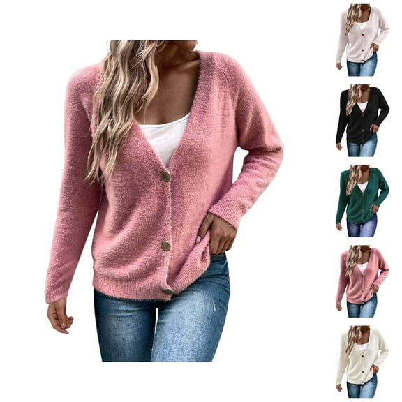 Cardigan Sweaters for Women 2025 Casual Button Long Sleeve V-Neck Sweater Jacket Coat Womens Cardigan Sweaters