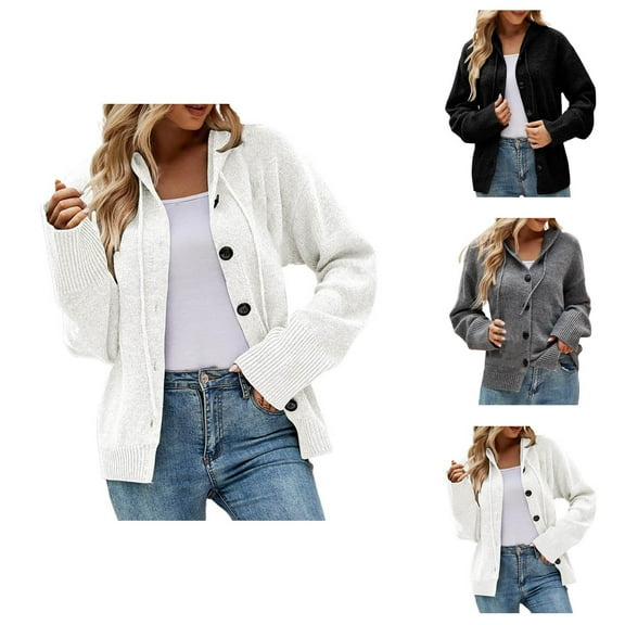 Cardigan Sweaters for Women 2025 Casual Long Sleeve Button Hooded Knitted Sweater Jacket Coat Womens Cardigan Sweaters