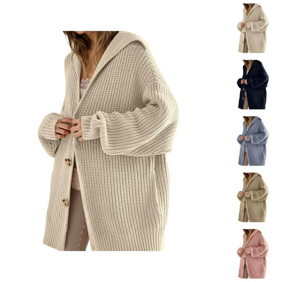 Cardigan Sweaters for Women 2025 Fall Winter Long Sleeve Button Collared Knit Oversized Slouchy Sweaters Coat