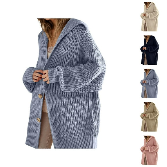 Cardigan Sweaters for Women 2025 Fall Winter Long Sleeve Button Collared Knit Oversized Slouchy Sweaters Coat