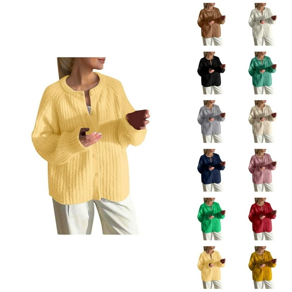 Cardigan Sweaters for Women 2025 Fall Winter Long Sleeve Crewneck Button Down Oversized Knit Sweater Cardigans