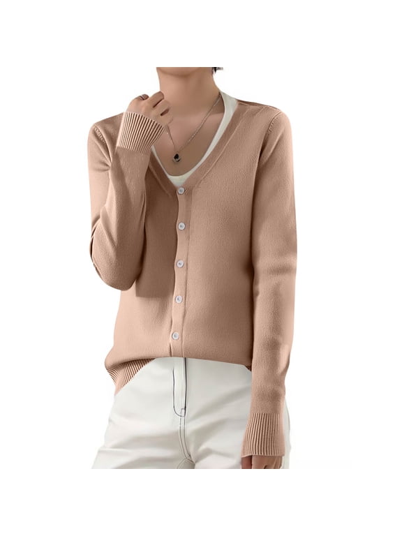 Cardigan Sweaters for Women 2025 Lightweight Knit Cardigan Long Sleeve V Neck Button Down Fall Outerwear Camel M
