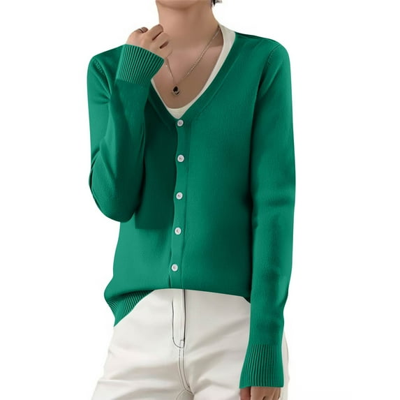 Cardigan Sweaters for Women 2025 Lightweight Knit Cardigan Long Sleeve V Neck Button Down Fall Outerwear Dark Green 2XL