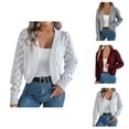 thumbnail image 1 of Cardigan Sweaters for Women 2025 Long Lattern Sleeve Open Front Eyelet Chunky Knit Cropped Sweater Cardigans, 1 of 8