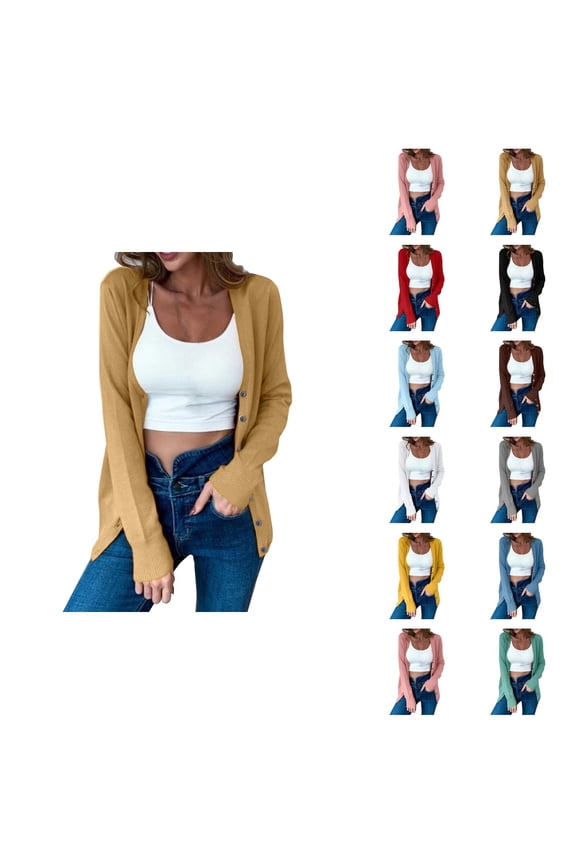 Cardigan Sweaters for Women 2025 Long Sleeve Button Open Front Plain Knit Sweater Cardigans Coat Outerwear