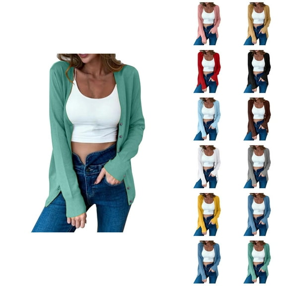 Cardigan Sweaters for Women 2025 Long Sleeve Button Open Front Plain Knit Sweater Cardigans Coat Outerwear